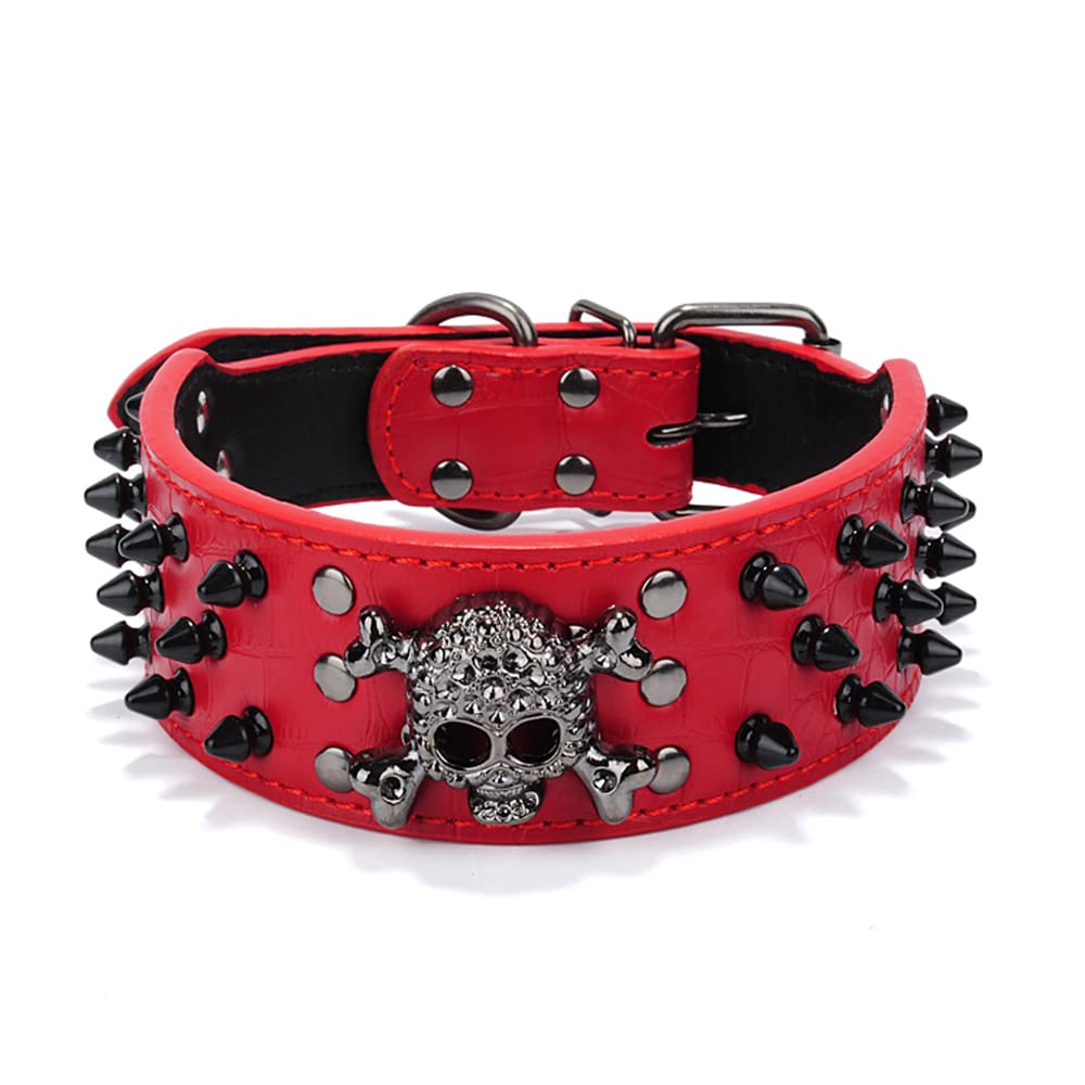 Serijoars Spiked Studded Dog Collar, Pu Leather Dog Collar, Adjustable Pet Collars For Medium Or Large Breed Pet (Xl, Red2)