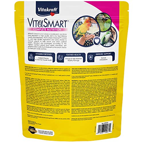 Vitakraft Vita Smart Gourmet Conure Food - Vitamin-Fortified - Daily Pet Bird Food for Conures and Small Parrots