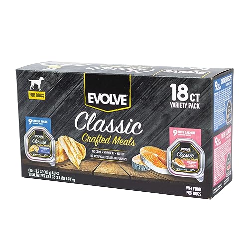 Evolve Classic Crafted Meals Variety Pack Chicken Recipe & with Salmon Wet Dog Food | 3.5 oz - 18 pack