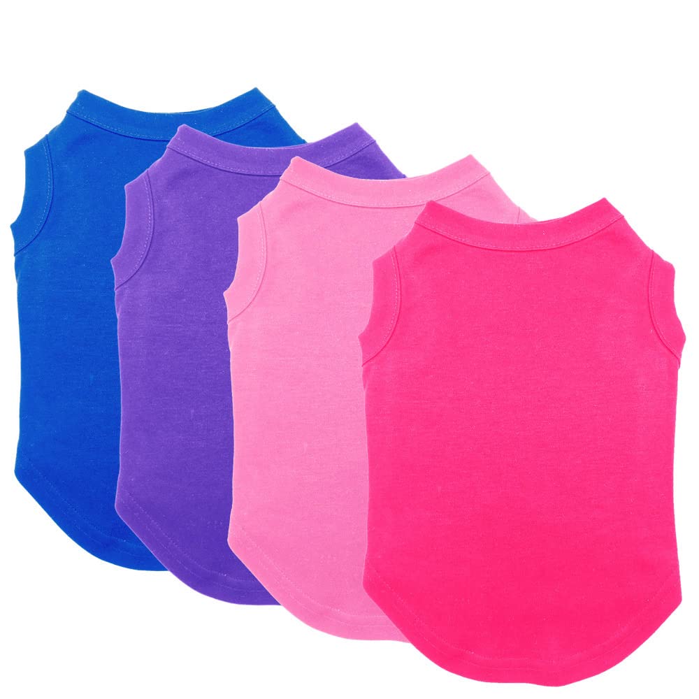 Chol&Vivi Dog Shirt, 4Pcs Blank Cotton Shirts Fit For Extra Small To Extra Large Size Dogs, Sleeveless Apparel Soft And Lightwei