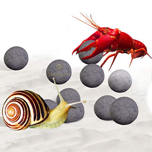 SunGrow Snail and Crayfish Energy Balls, Calcium-Rich Gray Pearls, 10 Count - Functional Aquarium Decor for Invertebrates