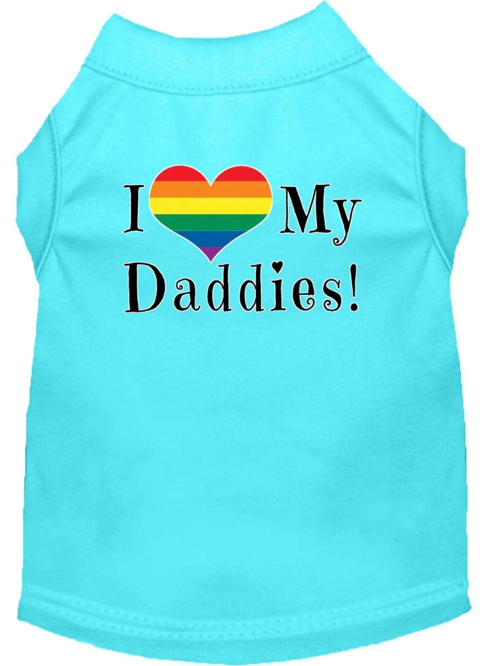 Pet Dog & Cat Shirt Screen Printed, "I Heart My Daddies" Aqua XS (0-3 lbs.)