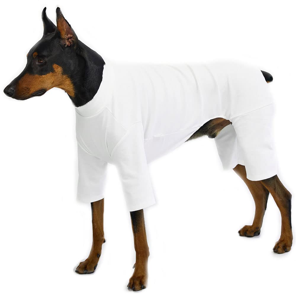 Lucky Petter Pajamas For Small Dogs - Basic Onesie Jammies, Stretchable Jumpsuit Bodysuit Pjs (4X-Large, Basic White)