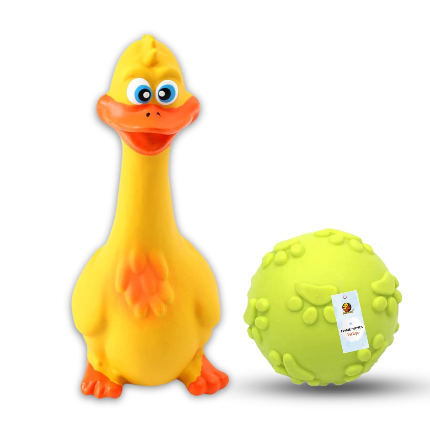 Foodie Puppies Dog Squeaky Chew Latex Toy Combo (Claw Ball + Yellow Duck) | NonToxic Durable Interactive Teething Play Toy | So