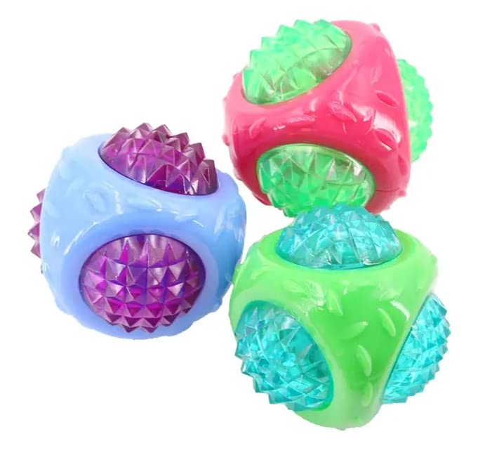 Woofy LED Rubber Dog Ball Toy (11 cm) | Durable Squeaky Interactive Chew Play Ball for Adult Dogs | Bite Resistant Pet Toy (Colo