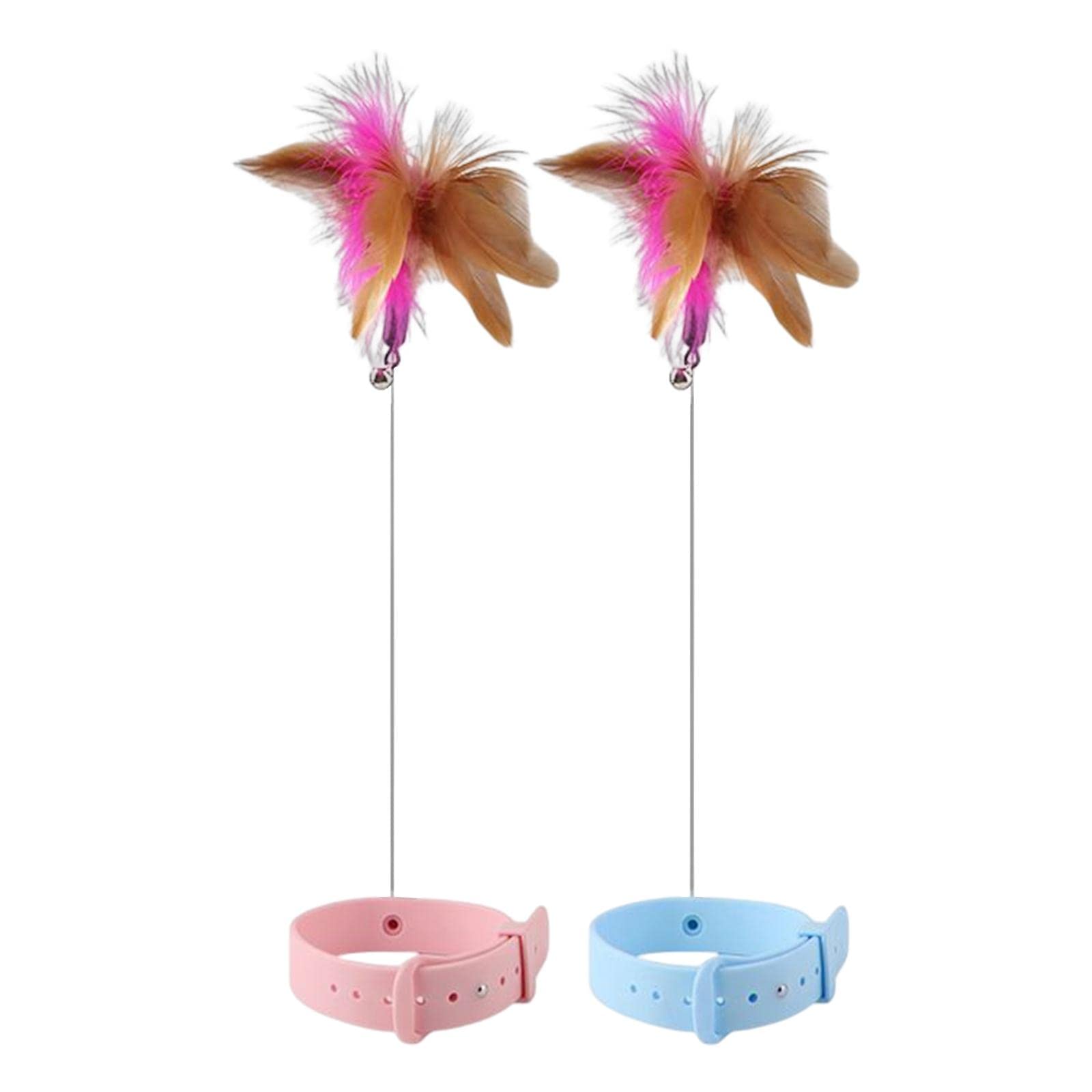 Ecomistiq Cat Teaser Collar Hands Free Funny Indoor Cats Teasing Wand 1Pcs Pink Blue| Toys| Supplies |Pet
