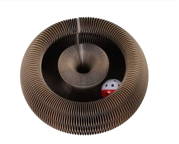 Urban Pet Gallery Cat Scratch Toy With Bell Ball, Mangnetic Corrugated Cardboard, Interactive Toy