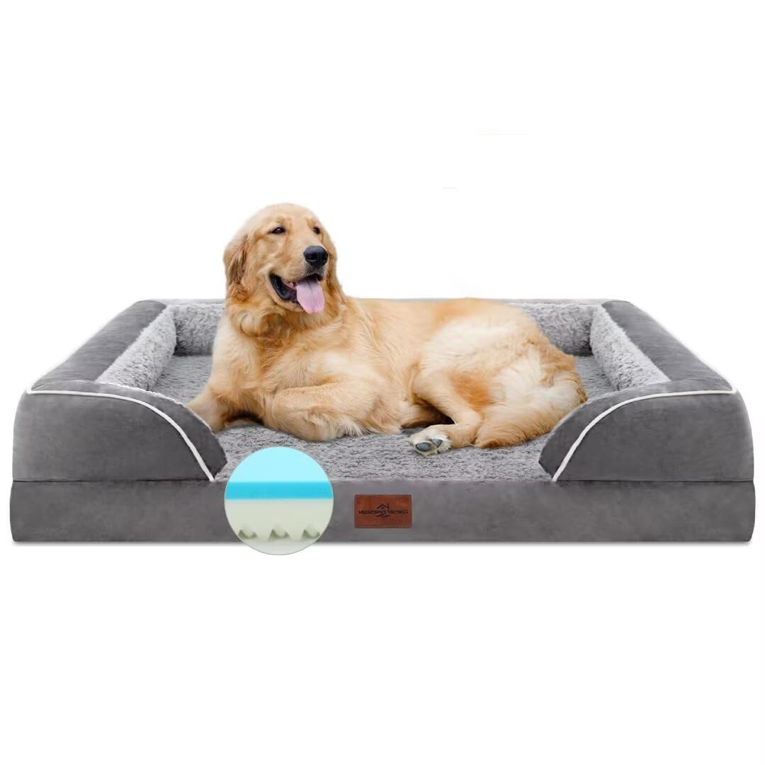 Comfort Expression Cooling Dog Bed, Orthopedic Memory Foam Dog Bed, Dog Beds For Extra Large Dogs, Xl Dog Bed With Removable Cover, Waterproof Pet Bed Large With Bolster(X-Large,Silver Grey)