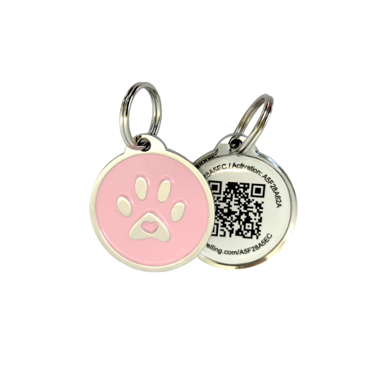 Pet Dwelling 2D Qr Code Pet Id Tag - Dog Tags - Cat Tags - Online Pet Profile - Scan Tag Location - Instant Email Notification(Pink Paw)