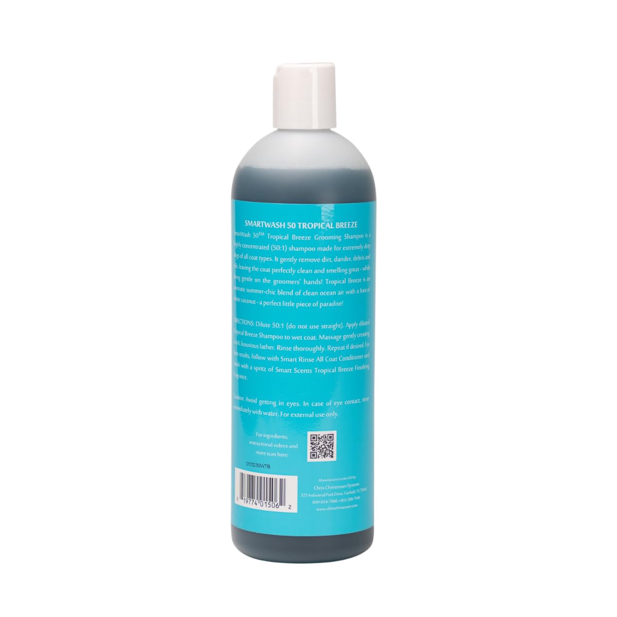 Chris Christensen Smartwash50 Tropical Breeze Ultra Concentrated Dog Shampoo, Makes Up To 50 Bottles, Groom Like A Professional, Delightfully Fragranced, Suitable For All Coats, Made In Usa, 16 Oz