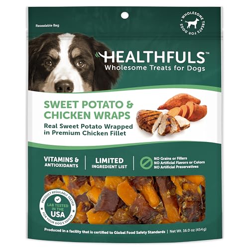 HEALTHFULS Chicken Wrapped Sweet Potato Dog Treats, 16oz, 1lb, Brown