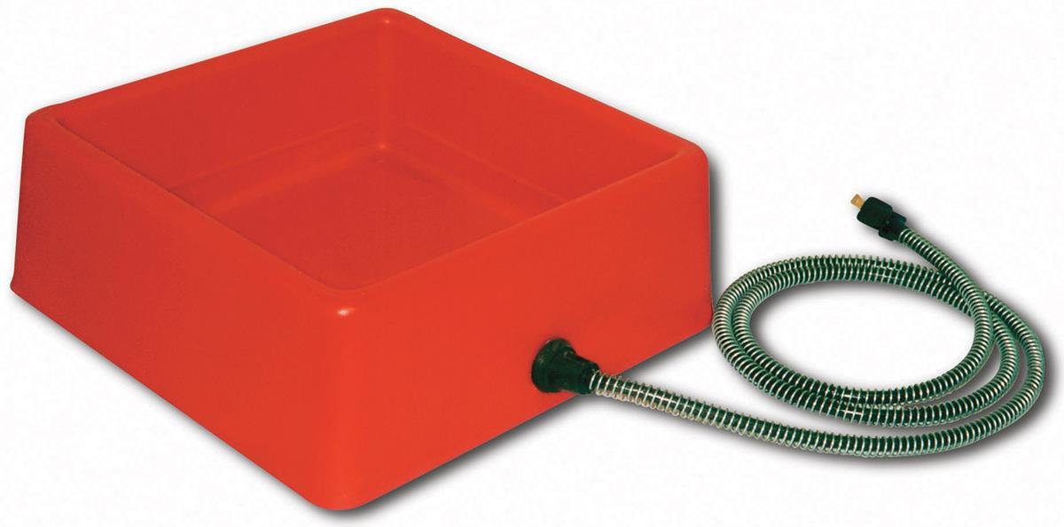 Farm Innovators D-19 1.25 Gallon Electric Heated Chicken Pet Animal Water Bowl With Thermostatic Control And Anti Chew Cord Protector, 60 Watt, Red