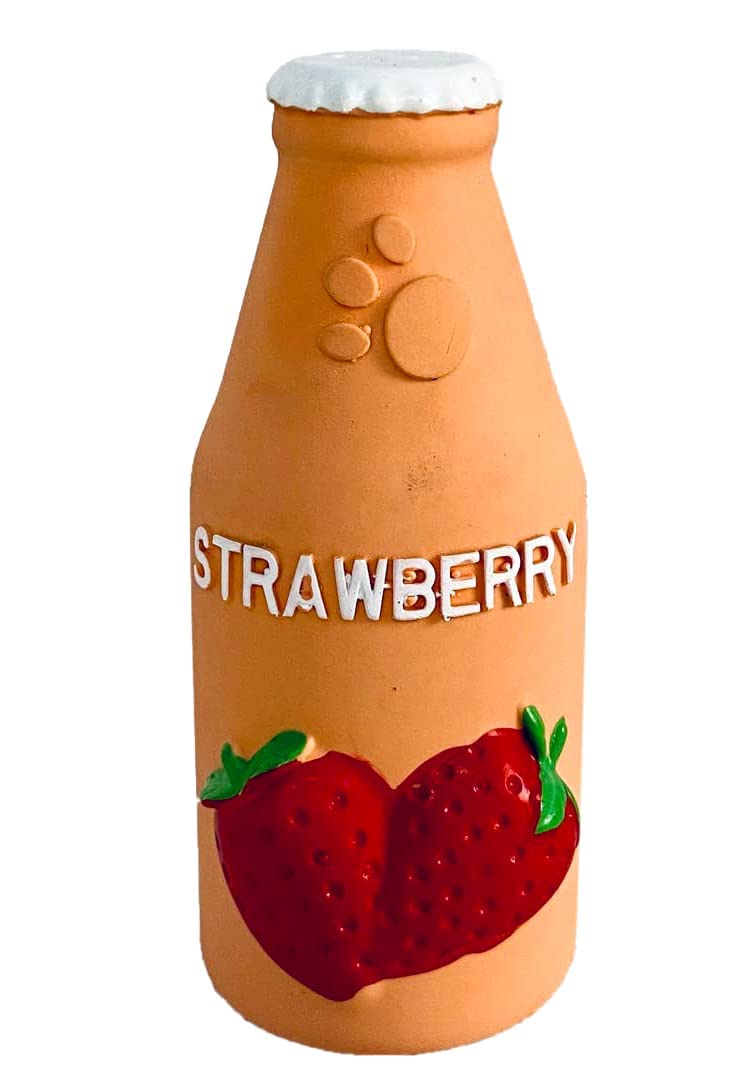 Kspups Cute Strawberry Printed Fruit Bottle Interactive Toy | AntiBite LetexRubber Squeaky Sound Chew Toy | Fruit Smell Bottle