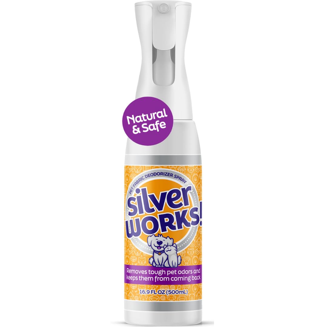 SilverWorks! Pet Odor Eliminator Spray For Home - Safe, Natural, Silver Ion Deodorizer - Cat, Dog Smell And Urine Odor Eliminato