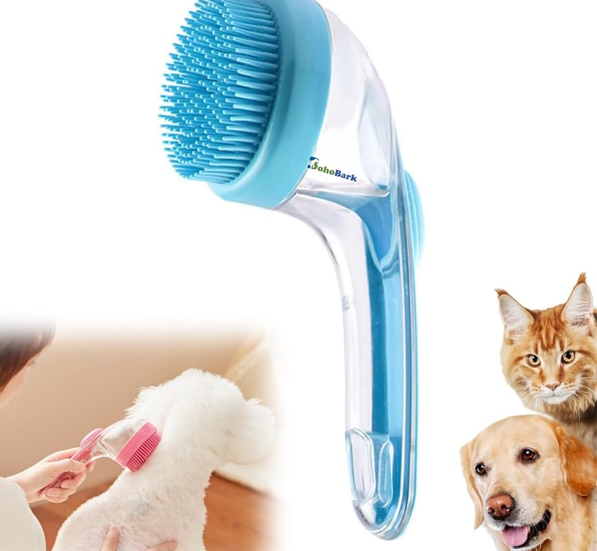 Bohobark Pet Brush  Dog Washing Brush With Soap Dispenser, Soft Silicone Bath Brush For Cats, Dogs, Rabbits | Long Handle Pet G