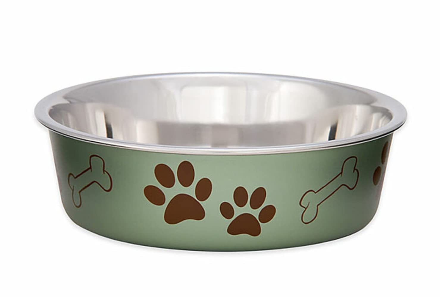 Loving Pets  Bella Bowls  Dog Food Water Bowl No Tip Stainless Steel Pet Bowl No Skid Spill Proof (Extra Large, Artichoke Gree