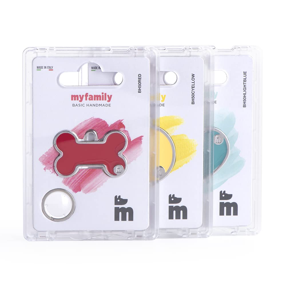 My Family Personalized Pet Id Tag Made In Italy, Small Blue Bone, Free Engraving, Hand Enamelled In Metal, Basic Handmade Collec