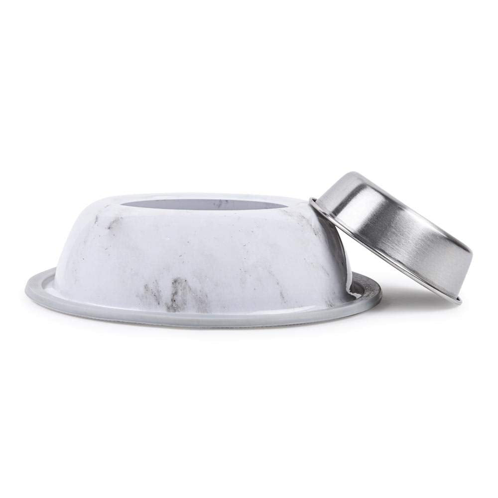 Heads Up For Tails Marble Finish Steel Pet Bowl For Dogs  230 Ml