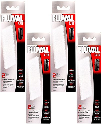 (4 Pack) Fluval U3 Underwater Filter Foam Pads, 2 Pads Each