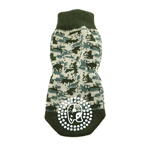 Doggie Design Non-Skid Dog Socks (Green Camo, M)