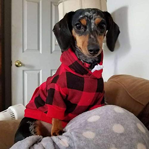 Plaid Dog Hoodie Pet Clothes Sweaters With Hat Red X-Small (Pack Of 1)