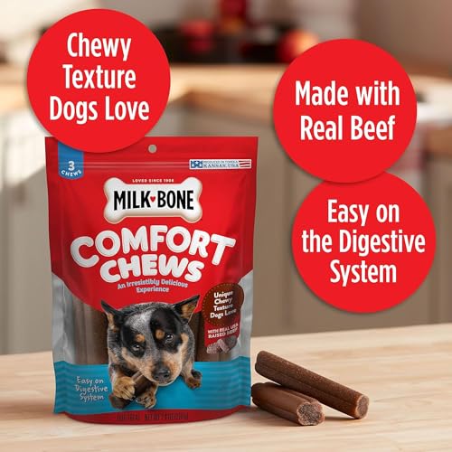 Milk-Bone Mini Comfort Chews, Rawhide Free Dog Treats with Unique Chewy Texture and Real Beef, 18 Mini Chews (Pack of 4)