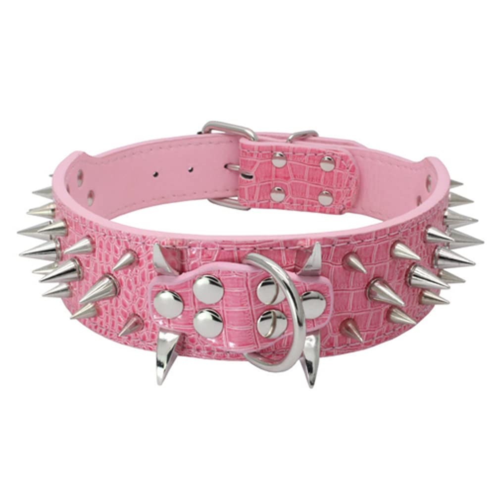 Serijoars Spiked Studded Dog Collar, Pu Leather Dog Collar, Adjustable Pet Collars For Medium Or Large Breed Pet (S, Pink5)