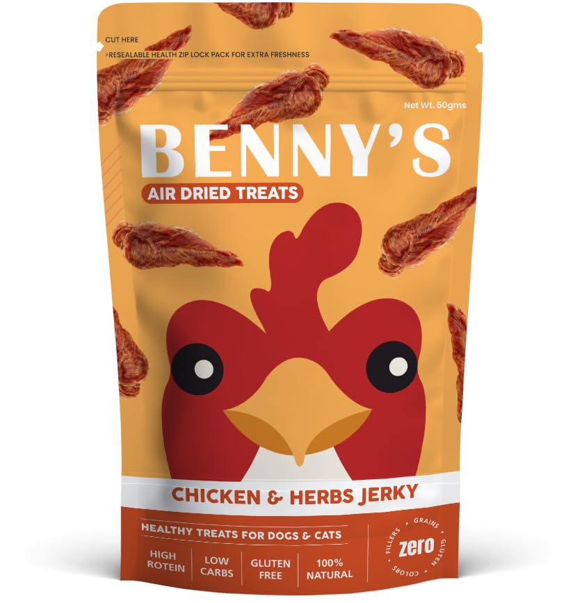 BennyS Bowl AirDried Dog Treats  Chicken & Herbs Jerky | 100% Natural, High Protein, GlutenFree | Soft & Chewy Dog Treats | 1