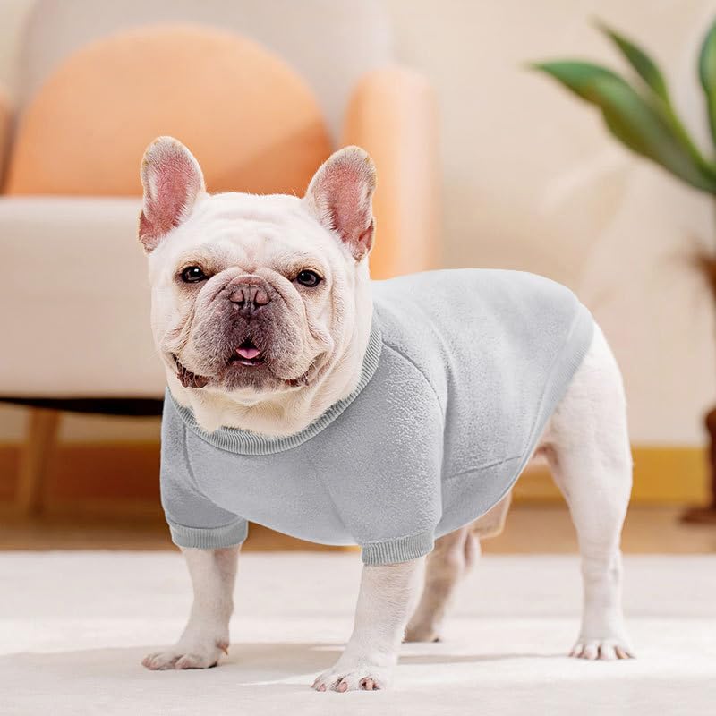 Idepet Dog Fleece Sweater - Soft Puppy Sweater & Cat Apparel - Warm Winter Shirt (Grey, Small)