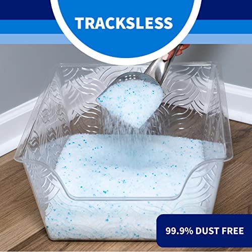 Litter Pearls Tracksless Crystal Cat Litter, 10.5 lb, Unscented, Non-Clumping, Silica Gel, Model 635426, White & Blue Crystals