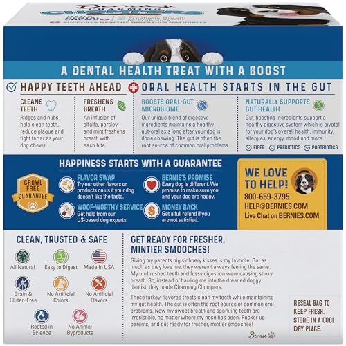 Bernies Charming Chompers - Daily Dental Chews for Dogs 26-50 Lbs. - 36 Count - Cleans Teeth, Freshens Breath, + Boosts Oral-Gu