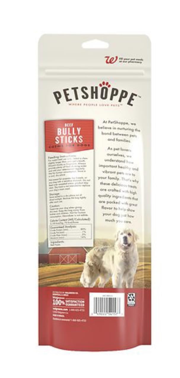 PtShoppe Beef Bully Sticks, Dog Treats, 6 Sticks, Beef Pizzle(Pack of 2)