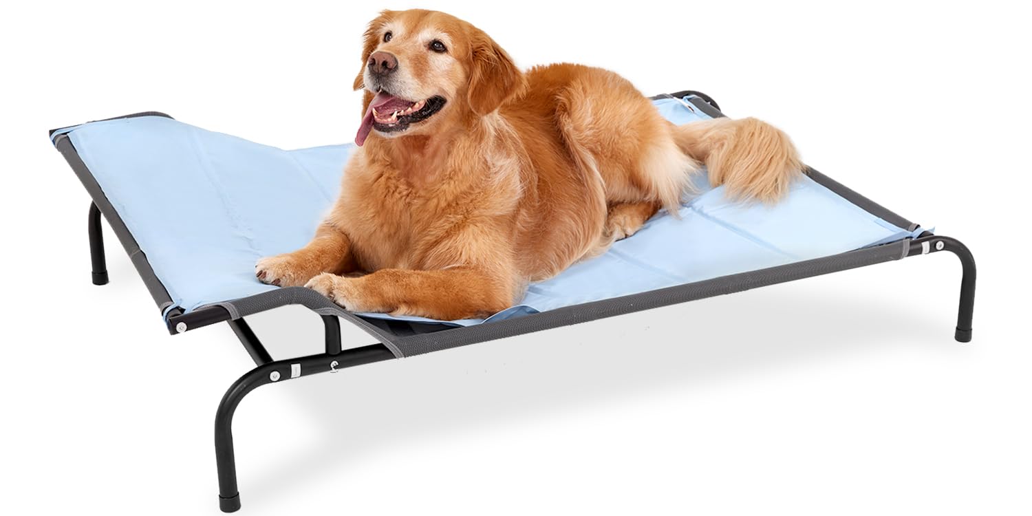 Sweetnight Elevated Dog Bed with Headrest for Large Dogs | Waterproof Raised Dog Cot for Outdoor - 51inch Heavy Duty Steel Frame