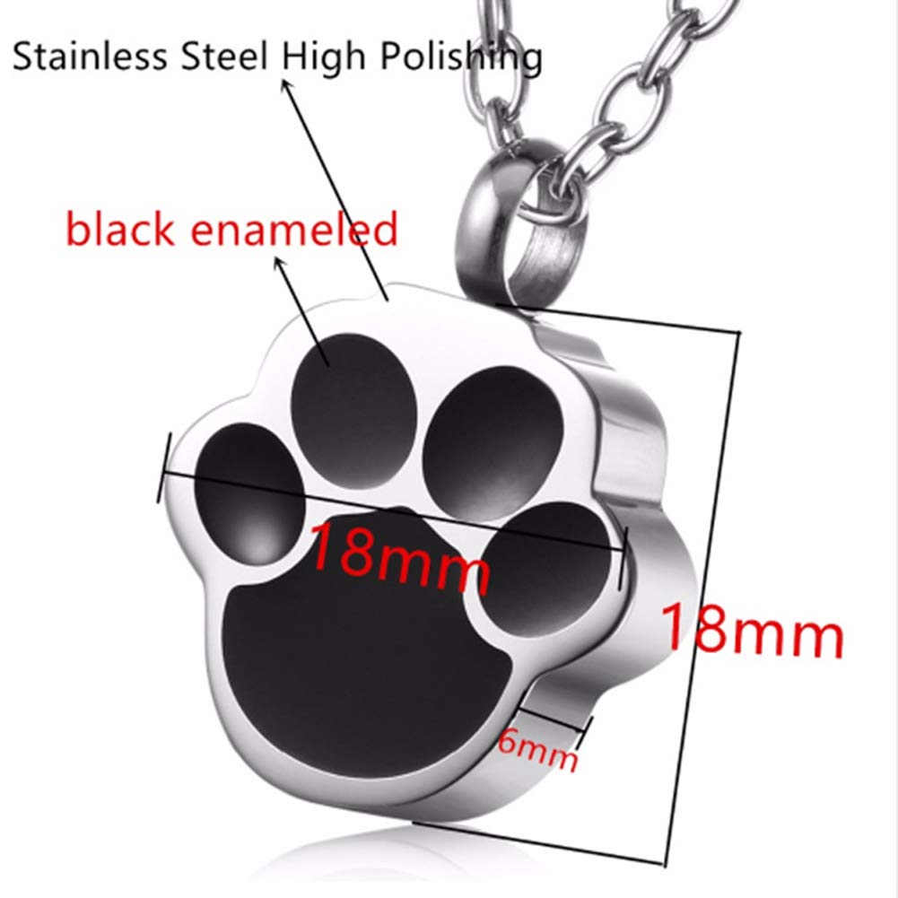 Qumy Pet Cat Dog Paw Print Cremation Jewelry For Ashes Wearable Urn Necklace Keepsake Memorial Pendant For Women Men, With Stainless Chain And Funnel Fill Kits (Women)