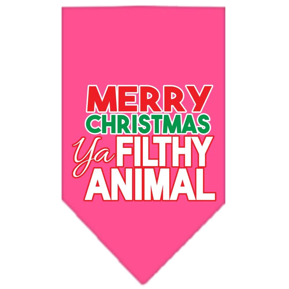 Christmas Pet and Dog Bandana Screen Printed, "Merry Christmas, Ya Filthy Animal" Bright Pink Large