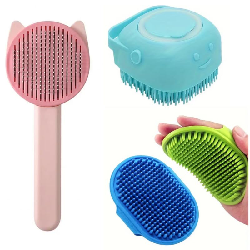 Dog Trust Dog Brush For Grooming Kit 3Pcs  Deshedding Dog Brush Cat Face Slicker And Dog Brush For Shedding, Puppy Brush And Do