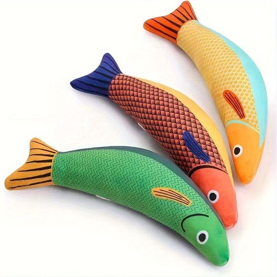 Psk Pet Mart 1Pcs Bite Resistant Kitten Teething Fish Interactive Toy With Bell Inside, Cartoon Plush Cat Chew Toy For Indoor Pe