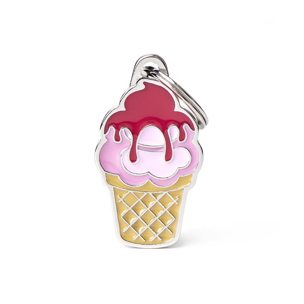My Family Personalized Pet ID Tag Made in Italy, Ice Cream, Free Engraved Dog Tag, Hand Enameled Metal, Food Collection