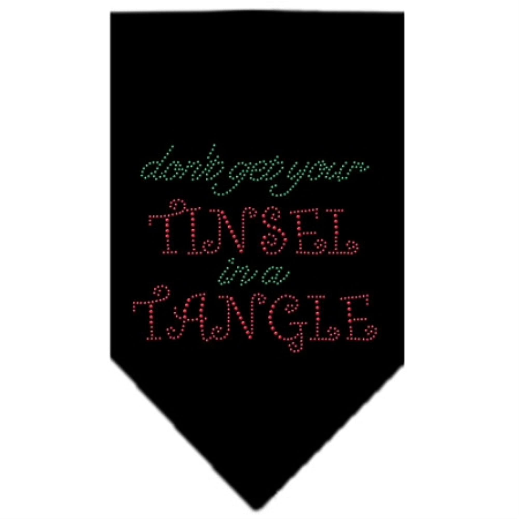 Christmas Pet and Dog Bandana Rhinestone, "Don't Get Your Tinsel In A Tangle" Black Small