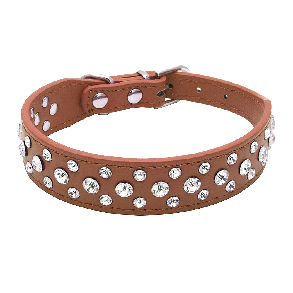 Rhinestone Dog Collar, Bling Rhinestone Pu Leather Crystal Diamond Pet Dog Cat Puppy Collar Black S M L Xl (Xl, Brown)
