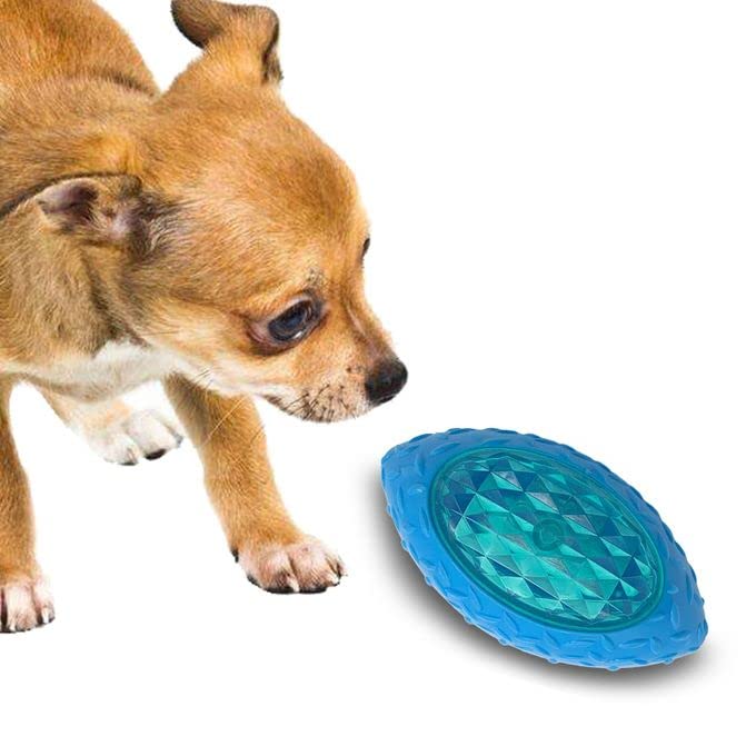 RvPaws Dog Puppy Rubber Rugby Ball Shape LED Light Sound Bouncy Ball, Dog Chew Toy for Small Medium Dogs Entertainment Playing