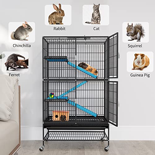 YITAHOME Metal 4-Tier Animal Cage for Rats, Ferrets, Chinchillas & Guinea Pigs - 32"x22"x54" - Black - Model MAYIH0009434
