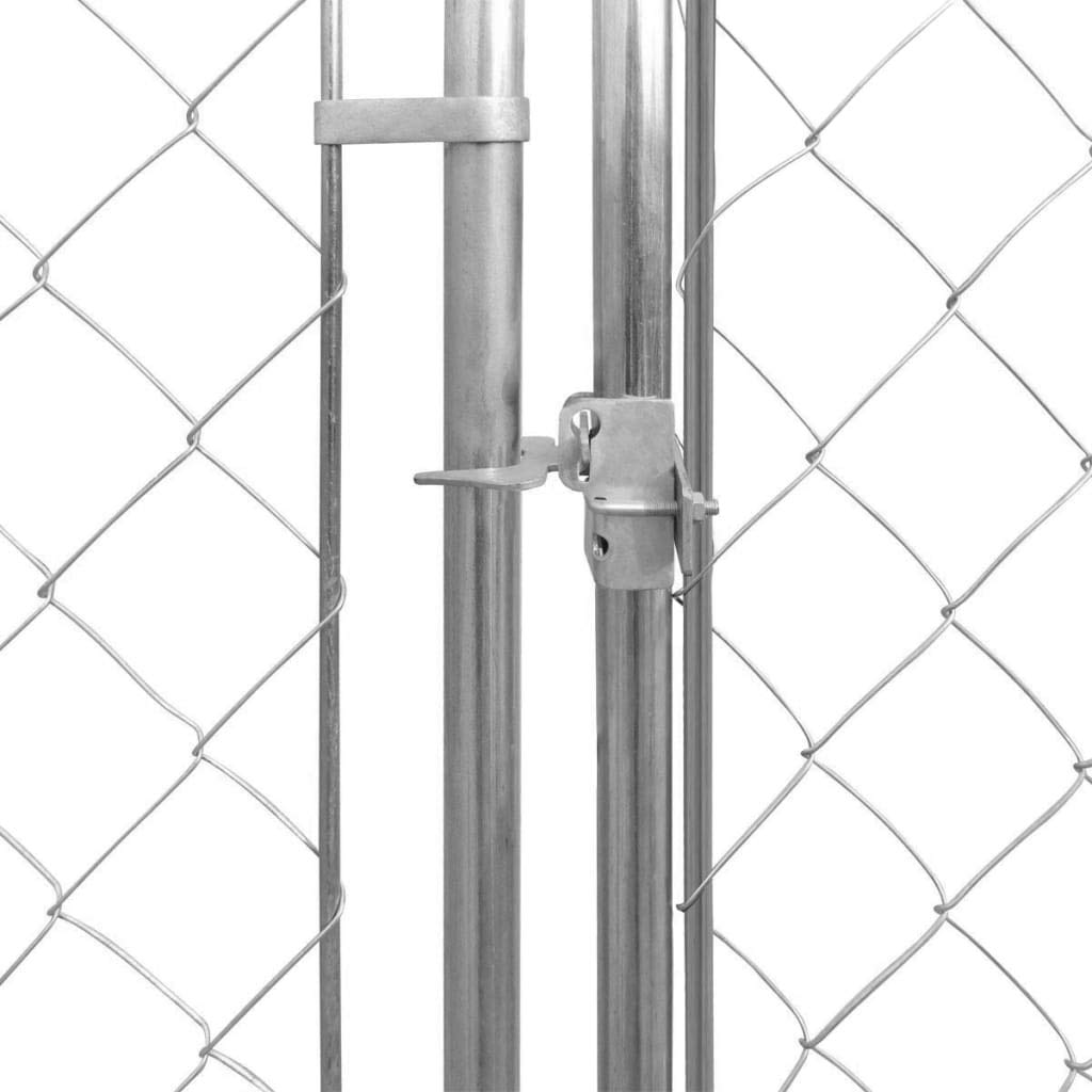 Vidaxl Outdoor Dog Kennel Dog House Dog Cage With 4 Anchors Hot-Dip Chain Link Fence Lockable Kennel Galvanized Steel 224.4'X224.4'X72.8'