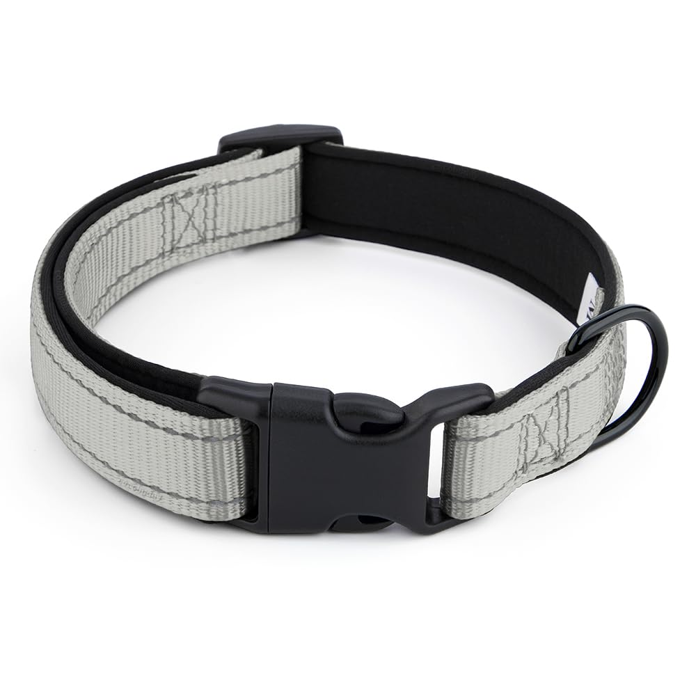 Petz R Us Reflective Nylon Dog Collar  Stylish, Durable, And Built For Safety  Grey  M