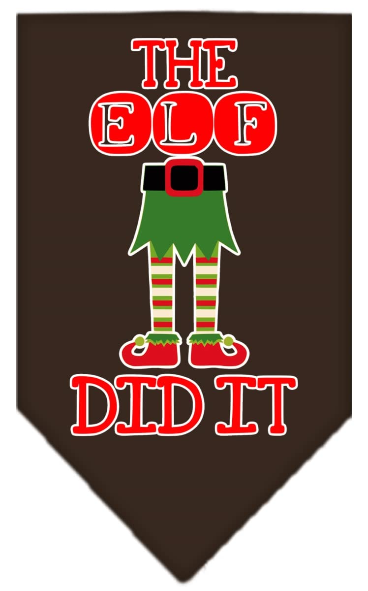 Christmas Pet and Dog Bandana Screen Printed, "The Elf Did It" Cocoa Large