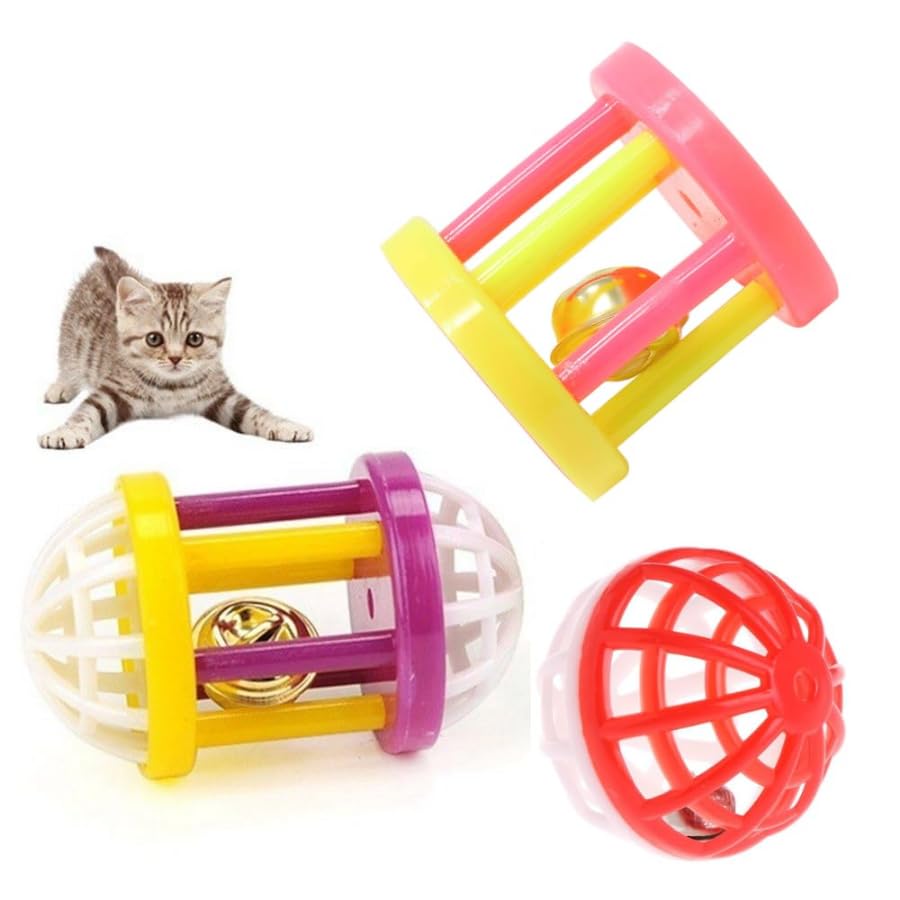 Dog Trust Bell Balls Plastic Ball Cat Toys For Interactive Play, Assortment Toys For Indoor Cats & Kitten, Jingle Rattle Toy Pac
