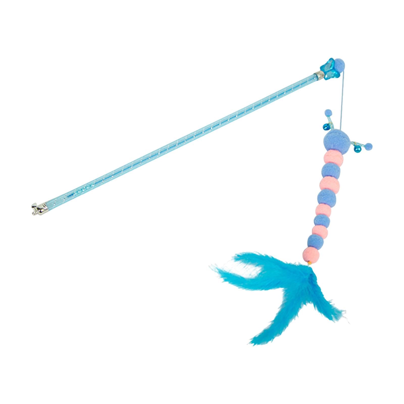 Ujeavette Plush Cat Toys Cat Feather Toy Catching Interactive Cat Teaser Wand Toy Blue