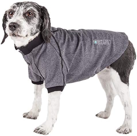 Pet Life  Active Furflexed Relaxstretch Wickproof Performance Dog Polo Tshirt, Grey  Large