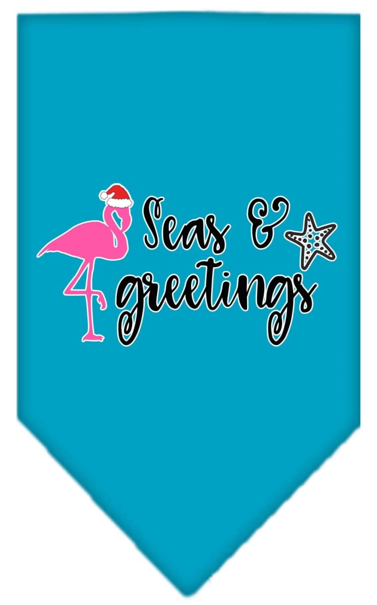 Christmas Pet and Dog Bandana Screen Printed, "Seas & Greetings" Turquoise Small