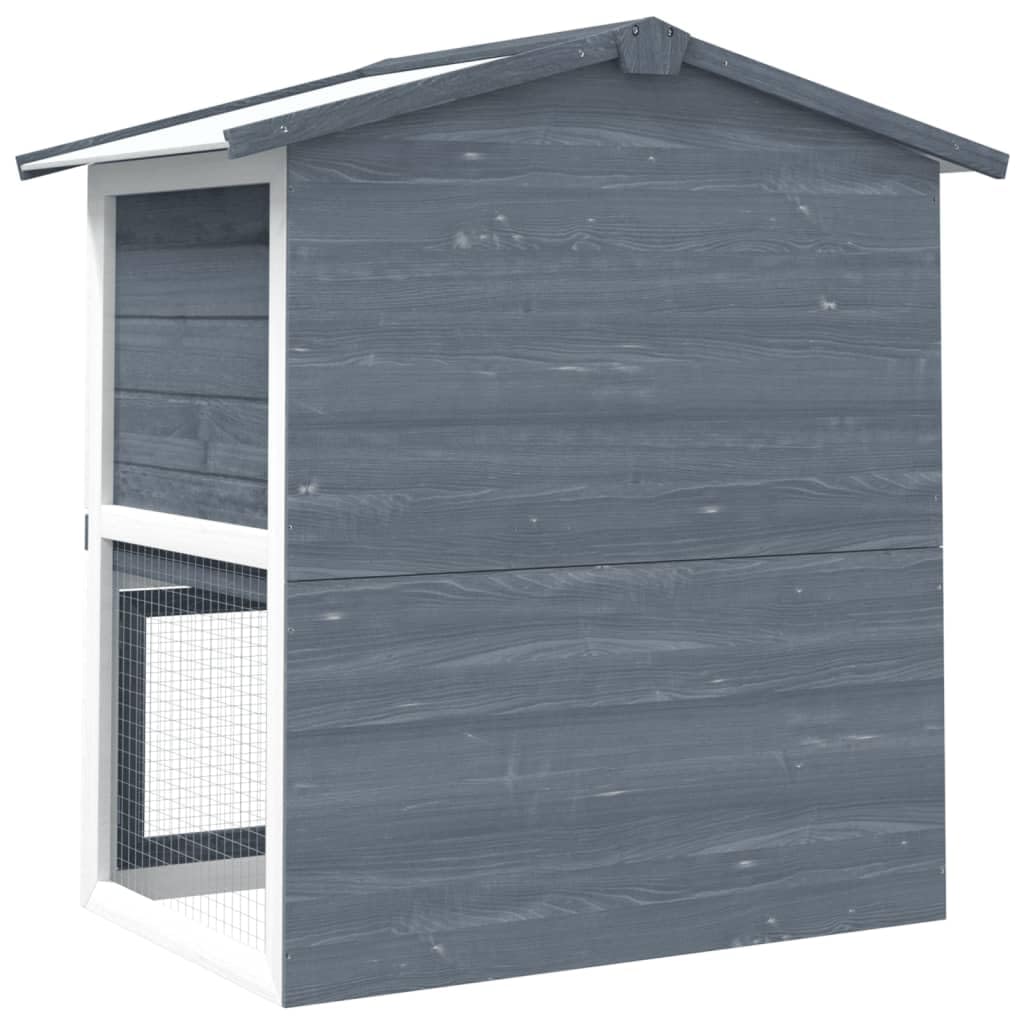 vidaXL Gray Wood Outdoor Rabbit Hutch with 3 Doors - Spacious 2-Tier Design, Weatherproof Roof, Cozy Cubby, Safety Features, Eas
